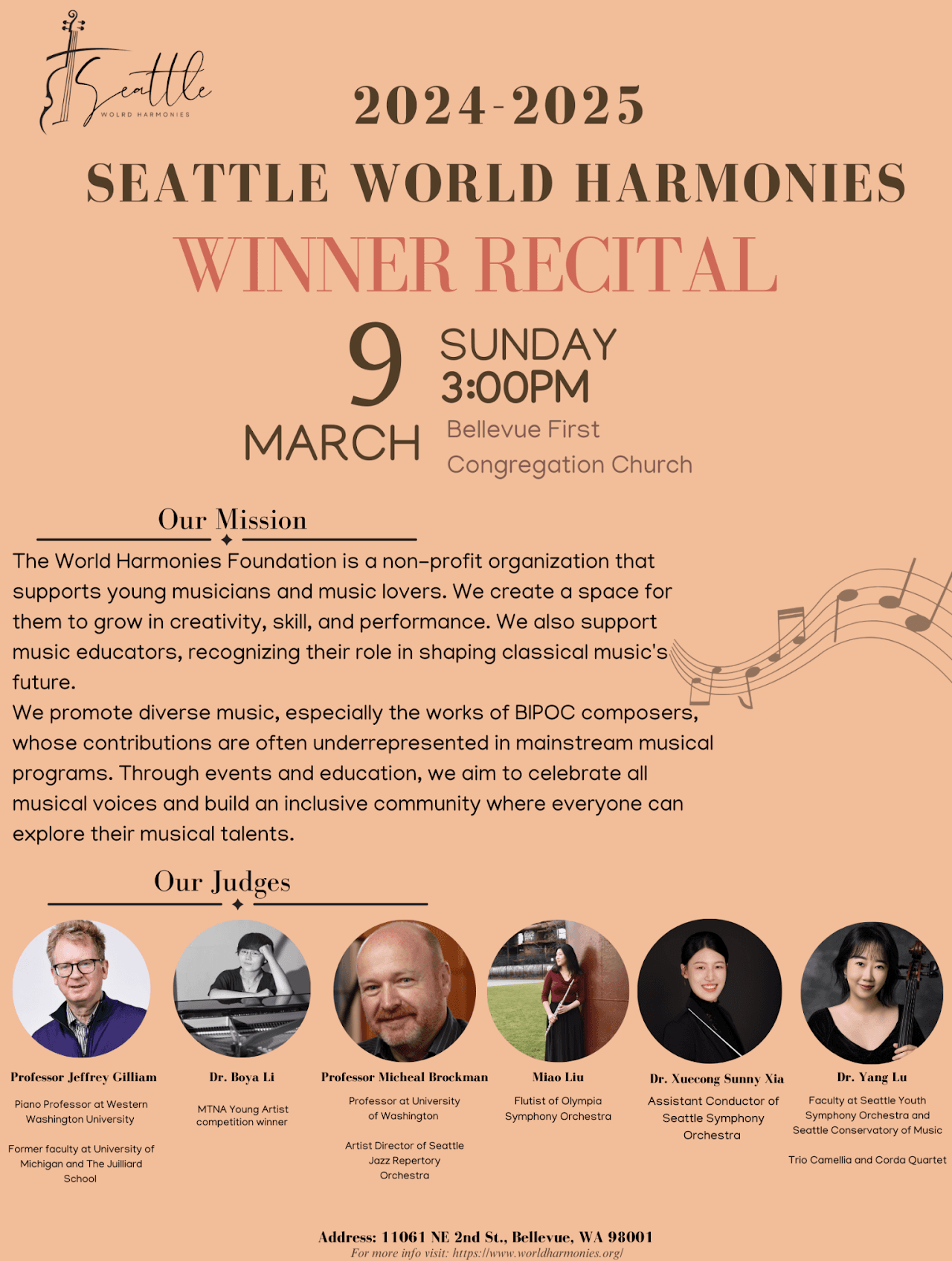Poster for the 2024-2025 World Harmonies Competition Winners' Recital